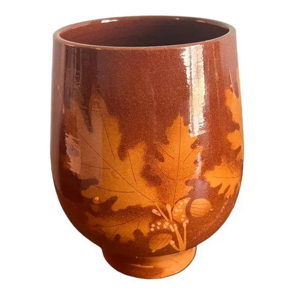 Alvino Bagni Italian Designed Leaf Pattern Vase 7.5" Brown Ceramic - Picture 1 of 7